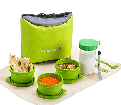 Varmora Elegant Lunch Box (Tiffine) Container 230 ml 3 Nos Sparkle Buddy 350 ml 1 Nos Spoon & Forkl Sparkle Buddy