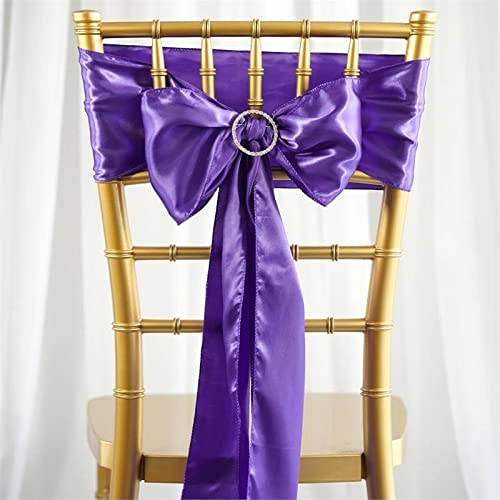 Efavormart 25pcs Purple Satin Chair Sashes Tie Bows for Wedding Events Decor Chair Bow Sash Party Decoration Supplies 6 x106