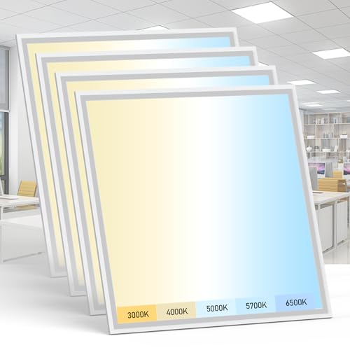 Image of AIKVSXER 4 Pack 2x2 LED Flat Panel Light - Selectable 5 CCT 3000K-6500K & 5 Wattage 30-50W 5500Lm 0-10V Dimmable 2x2 led Drop Ceiling Lights 120-277V for Commercial and Home