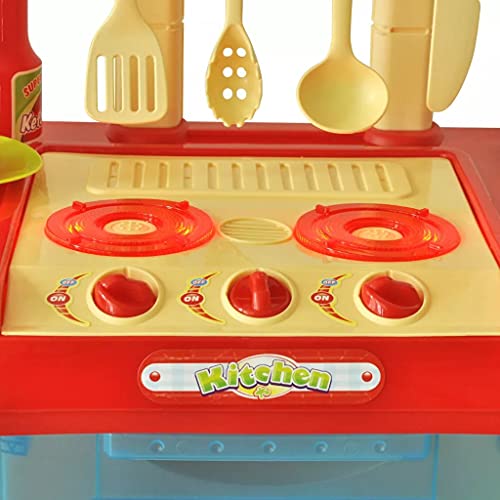 LONGMHKO Kinder-Rollenspiele Kinderküche Spielküche mit Licht- und Soundeffekten Farbe: Rot + blau + gelb – Bild 6