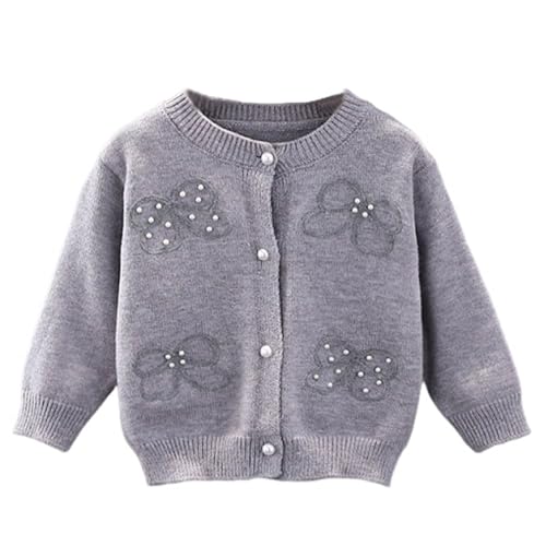 Xiaojmake Girls' Cardigan Sweater School Uniform Pearl Decoration Button Up Coat Long Sleeve Lightweight Knit Outerwear 1-8T