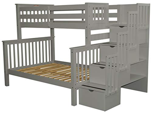 Bedz King Stairway Bunk Beds Twin Over Full With 4 Drawers In The Steps, Gray #TOP3