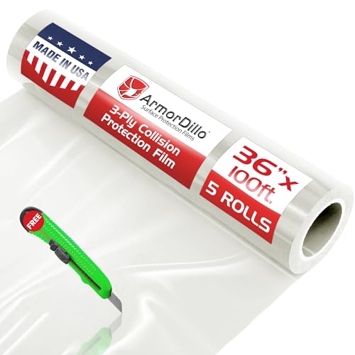 Image of 39.22 Per Roll Free Utility Knife ArmorDillo High Tack Collision Wrap - 5 Rolls (1Case) 3 Mil 3Ply Self Adhesive Crash Wrap for Cars, Collision, Towing, 60 Day UVI Protect - 36 inch x100ft