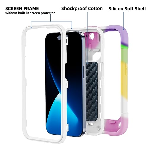 Image of MARKILL Compatible with iPhone with Built-in 360Rotating Ring Stand, Military Grade Drop Protection Full Body Rugged Heavy Duty Case Durable Cover (Rainbow White, iPhone 15 Pro Max 6.7 inch)