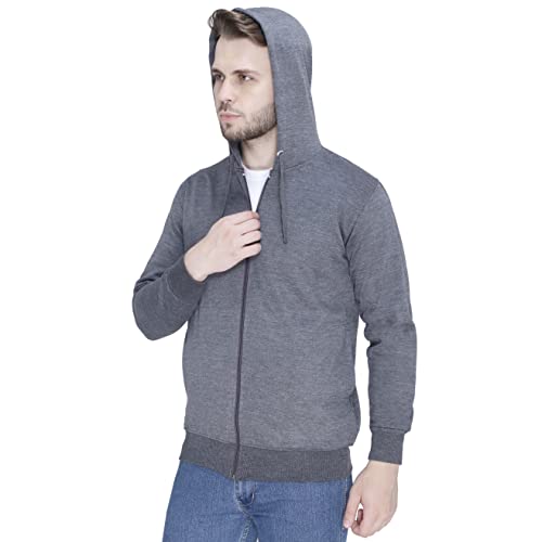 Image of Plain Zip Neck Hooded Winter Cotton Sweatshirt with Full Sleeves