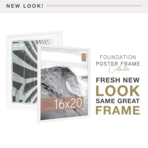 Image of MCS Foundation 16x20 Poster Frame Traditional White, Vertical & Horizontal Wall Hanging Large Picture Frame for Photos, Posters & Art Prints (1-Pack)