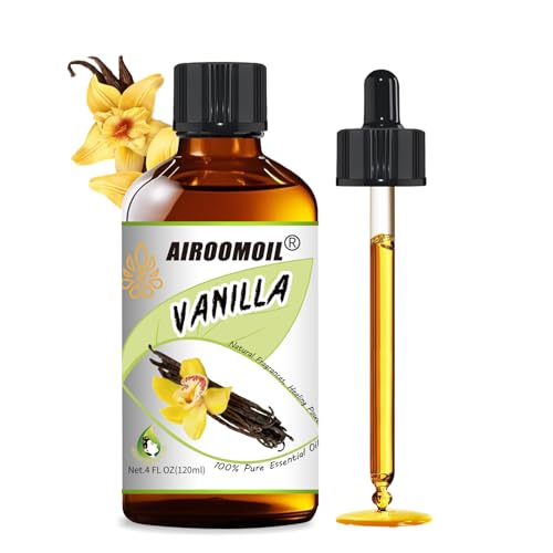 Airoomoil Pure Vanilla Essential Oil, 100% Natural Vanilla Bean Oil, Premium Grade Essential Oils for Diffusers for Home, Skin, Care Massage, Soap Making, Aromatherapy, 4 Fl Oz | 120ml