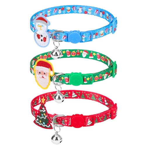 PUPTECK Cat Collar Breakaway with Bells, Kitten Collar Outfit Adjustable for Girl Boy Small Pet Puppy Bunny, Cute Costume Accessory with Safety Release Buckle (Sticker-Christmas)