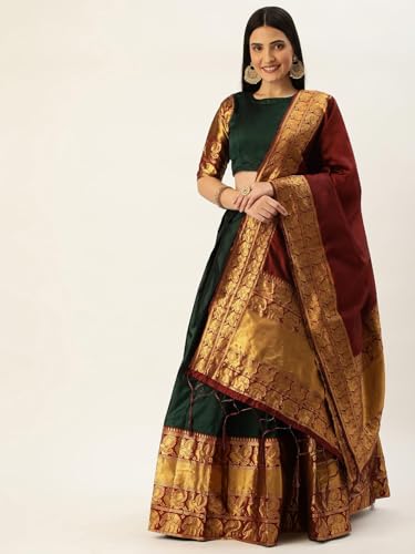 Image of ZITON ARICO MART Women's Indian Traditional Kanjivaram Silk Pure Weaving Lehenga Choli Along With Dupatta And Blouse Piece, Half Saree (Unstitched)