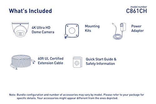 Lorex C861Ch Indoor/Outdoor 4K Ultra Hd Mpx Analog Motorized Varifocal Security Dome Camera With Color Night Vision, 4X Optical Zoom, 150Ft Night Vision,Supports Hd-Cvi, Hd-Tvi, Ahd, And Cvbs, White #TOP3