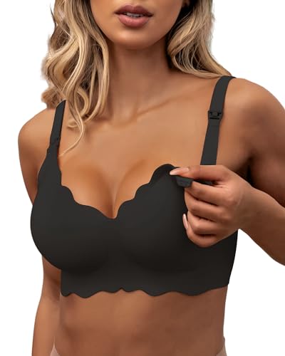 As Fairy Still-BHS zum Stillen, Kabelloser Nahtloser Schwangerschafts-BH Ultra Komfort Schwangerschafts Schlaf Bralette für Frauen (Schwarz-doppel Vorderwelle S)