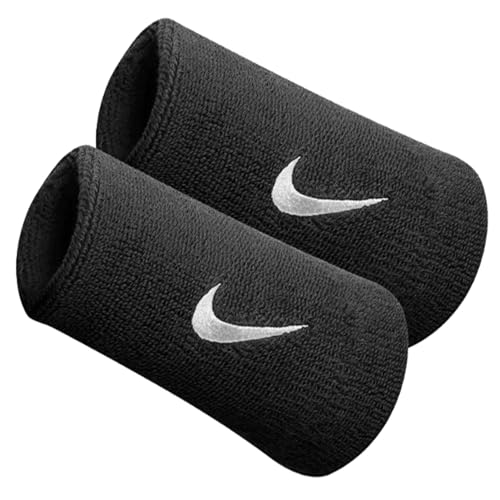 Nike Premier Doublewide Wristbands (1 Pair) - Stretchy Comfortable fit - Absorbent Fabric Helps Keep Your Hands Dry. (Black/White)