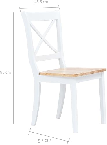 Miniatura 2 de vidaXL Juego de 2 sillas de comedor, estilo escandinavogranja, construcción de madera de caucho macizo, acabado de madera blanca y clara, fáciles de
