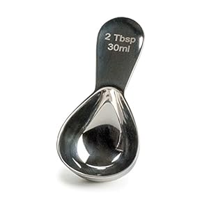 RSVP International Measuring Spoon, Long Stainless Steel Scoop Multi-purpose for Baking, Ground Coffee, Beans or Loose Leaf Tea, Comfort Handle, 2-Tbsp