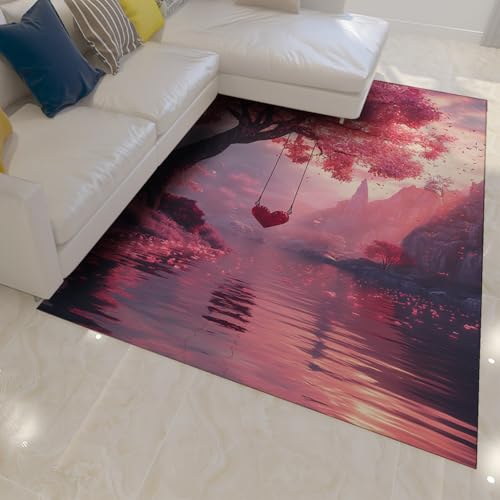 Tapis rose motif arbres et rivières, le cadeau de Saint-Valentin idéal