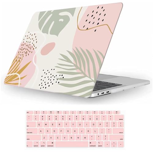Image of Fancity Case Compatible with MacBook Pro 15 Inch with Touch Bar, Slim Rubberized Hard Plastic Case Cover with Keyboard Cover for A1707 A1990 Mac Pro 15 Inch 2016-2019, Flow Leaf