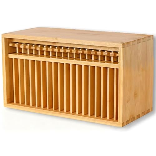 CD Storage Rack, Wooden CD Holder Organizer for 19 Standard Cases, DVD & CD Display Box, Pine Wood, Compact Design for Home and Office