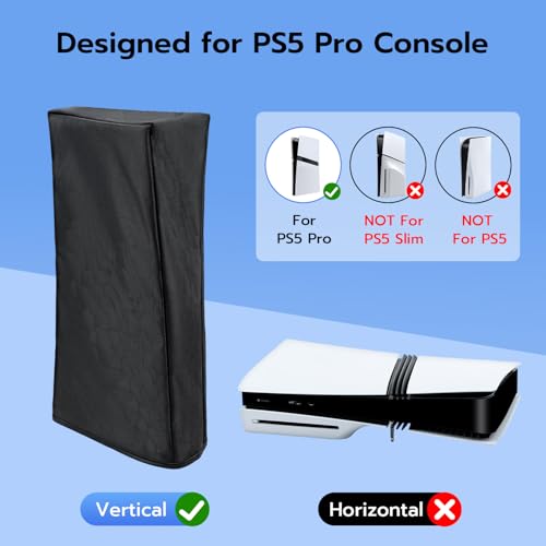 Mcbazel Funda pyłoszczelna na PS5 Pro, pionowa osłona ochronna z nylonowej tkaniny Oxford z wycięciem na konsolę PlayStation 5 Pro Disk i cyfrowa - czarna