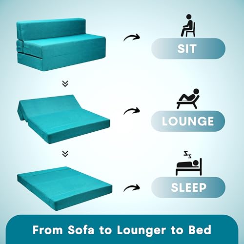 Image of Amazon Brand - Solimo 3 Seater 5 * 6 Jute Fabric Washable Cover Sofa Cum Bed 3 Seater Double Foam Fold Out Sofa Cum Bed (Finish Color - Sky Blue Delivery Condition - Pre-Assembled)
