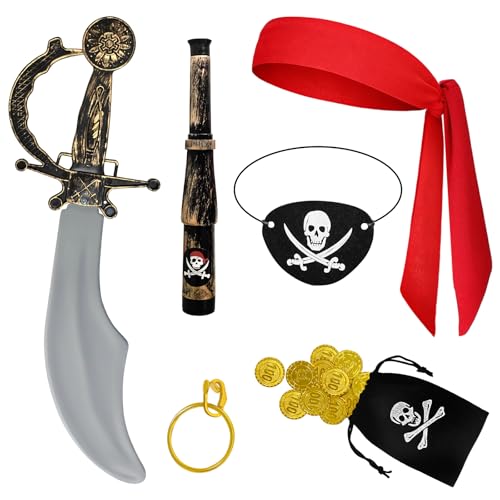 Coco Berming 7 Pièces Accessoires de Costume Pirate, Ensemble D'accessoires de Pirates,...