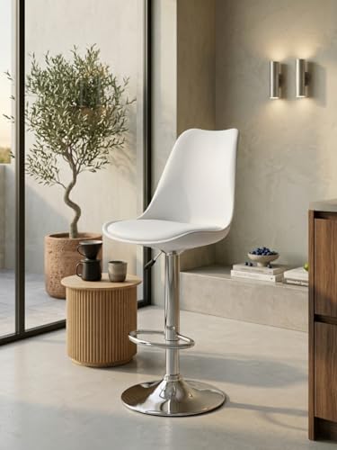 Image of activa Rapid Bar Stool Chair with Height Adjustable Design, Padded Seat & Footrest | Modern Metal Counter Stool for Kitchen, Home, Bar & Cafe Seating | Durable Comfort Chair (White, Set 1)