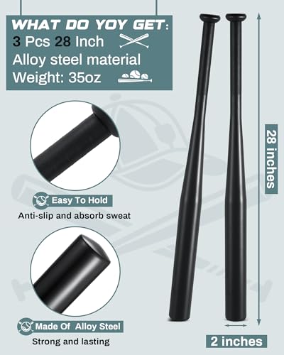 Simgoing 3 Pcs Alloy Baseball Bat 28 Inch 35 oz One Hand Metal Training Bat for Home Car Self Defense Baseball Practice DIY Craft Truck Tire Checker