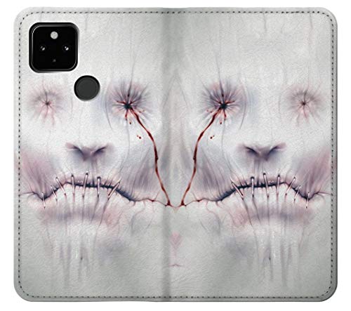 Housse cuir Google Pixel 4a 5G étui flip horror face coque protection portefeuille - 3