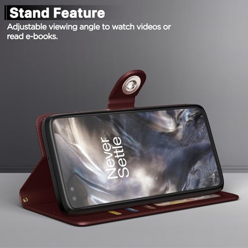 Image of Pikkme Flip Cover Leather Finish | Inside TPU with Card Pockets | Wallet Stand and Shock Proof | Complete Protection Button Flip Case for Oneplus Nord (2020) (Brown)