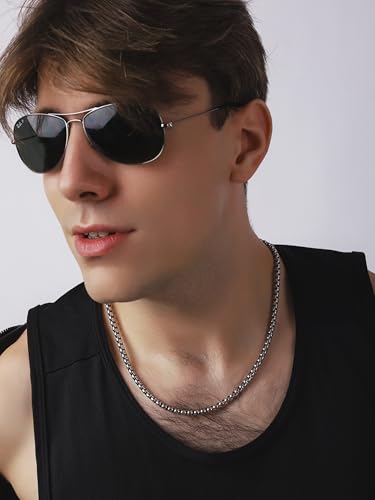 HAQUIL Stainless Steel Square Box Link Box Chain Necklace, Jewelry Gift for Men and Women 16/18/20/22/24/26/28/30" 1,2/1,5/2/3/4/5mm4