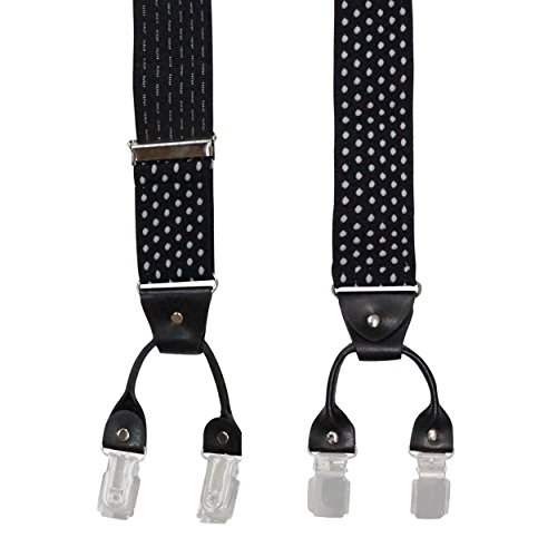 Image of The Tie Hub Suspenders for Men | Black Polka Slim Clip-On Y-Back Elastic Braces | Adjustable 1.25 Inch | Formal Wedding Office