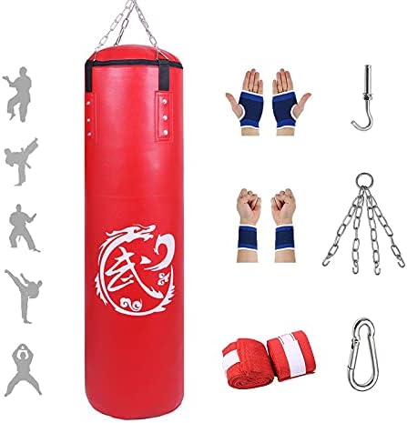 Kmljoee Adult Heavy Boxing Punching Bag - Non Tear PU Leather Boxing, Hanging Bag with Sturdy Metal Set for Men Women Muay Thai, MMA, Taekwondo Home Gym Training Kickboxing (Unfilled Boxing Bag Set)