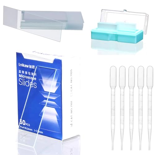 MOLIMOLI 100 Vorgereinigte Objektträger Mikroskop & 200 Deckgläser Mikroskop mit 5 Tropfer, Labor Biologie Wissenschaft Studium Zubehör
