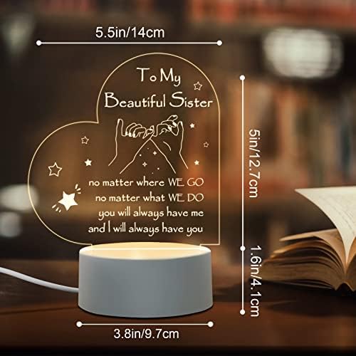 Sister Gifts from Sister - Sister Birthday Gifts Acrylic Night Light, LED Night Lamp Gift for Sister, Friend, Christmas Gifts, Going Away Gifts, Housewarming Gift for Soul Sister, Besties