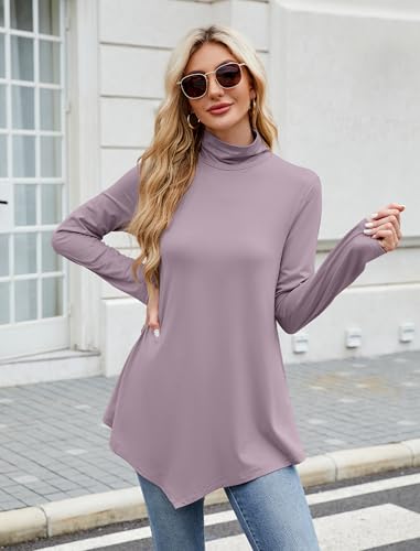 Image of JUSTFASHIONNOW Turtle Neck Shirts for Women Long Sleeve Fall Tunic Tops