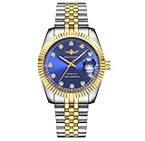 Gold and Diamonds Stone Watch Luxury Analog Quartz, Calendar Display Sapphire Crystal with Stainless...