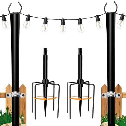 String Light Poles, 2.5m Outdoor Steel Lighting Pole,robusto palo luminoso con forchetta, pali in metallo regolabili per patio esterno, cortile, terrazza, giardino, feste, matrimoni (metallo nero)