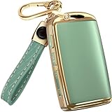 Lucrum for Mazda CX5 Key Fob Cover and Leather Keychain - TPU Key Case for Mazda 3, 6, CX-5, CX-9, CX-30, CX-50, CX-70-2019-2025 Keyfob Cover Compatible with WAZSKE11D0 - Green and Gold