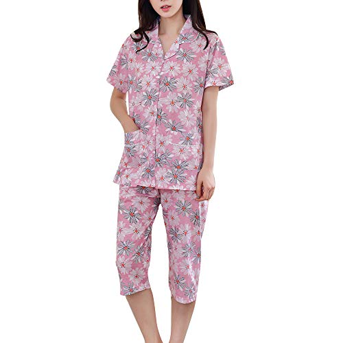 LOPEZ KENT Pyjama d'été pour Les Femmes surdimensionné Chemise Corsaire Pantalon Capri Taille Ours 6XL