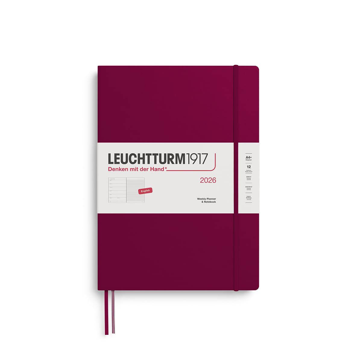 LEUCHTTURM1917 372641 Weekly Planner & Notebook Master (A4+) 2026 Hardcover, 12 Months, Port Red, English