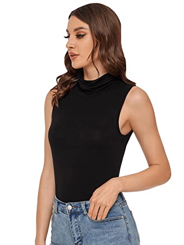 Image of Women's Basic Sleeveless Turtleneck Slim Fit Solid Tank Top Vest