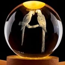 3D Parrot Crystal Ball Night Light - Love on Branch Laser Engraving Lamp