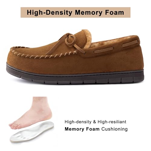Image of ULTRAIDEAS Men's Luke Moccasin Slippers Memory Foam Cozy House Slippers, Warm Comfy Slippers for Men, Indoor Outdoor Loafer Anti-Slip Home Shoes