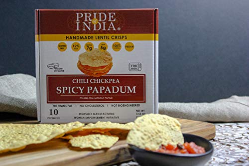 Pride Of India - Spicy Chickpea Masala Papadum Lentil Crisp, 10 count (3.53oz - 100gm) - Microwaveable Instant Chips, Gluten-Free Vegan Crackers, Healthy Protein, Fiber & Iron Rich Snacks