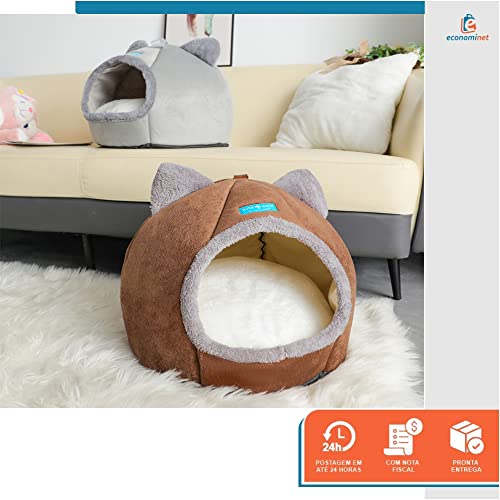 Cama Casa Toca Iglu Tenda Caminha Cabana para Gatos Pets - Duke & Dixie (Marrom)