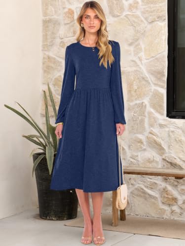 ANRABESS Women Long Sleeve Casual Midi Dress, Nighty Blue, M — view 3