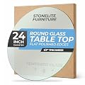 STONELITE FURNITURE Glass Table Top 24" Round - 1/2" Inch Thick Tempered Glass - 21 Pounds - Thick Flat Polish Edge Tempered - Circular Table Top with Rounded Edge - Glass to Put On Top of Table
