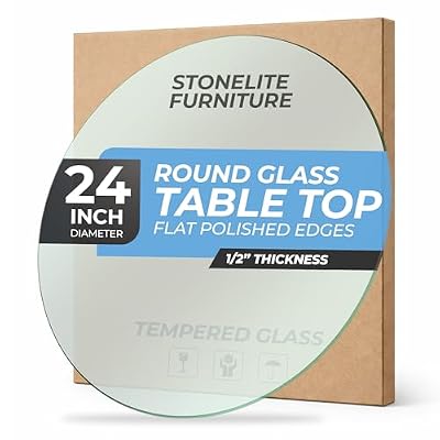 STONELITE FURNITURE Glass Table Top 24" Round - 1/2" Inch Thick Tempered Glass - 21 Pounds - Thick Flat Polish Edge Tempered - Circular Table Top with Rounded Edge - Glass to Put On Top of Table