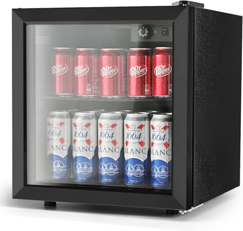 Cobuy Mini Bar Fridge Glass Door, 36L Bar Fridge Beverage Refrigerator, Black