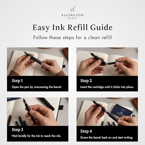 Image of Ellington Pens Blue & Black Fountain Pen Ink Refills 24 Pack - International Standard Size Cartridges - Ink For Fountain Pen - Premium Quality & Non-Toxic, Long-Lasting & Waterproof Ink, Dries Quickly