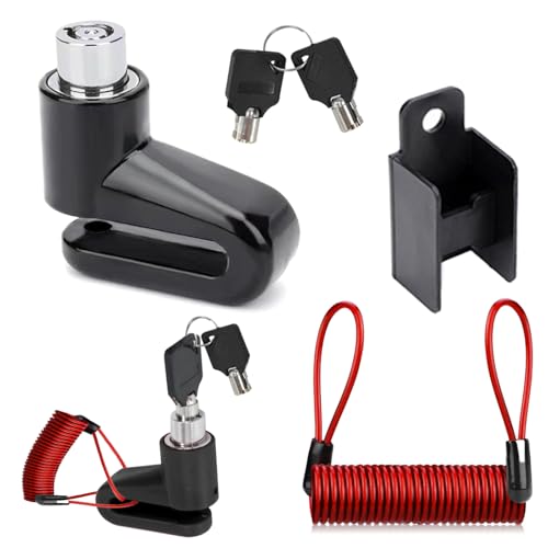 VYNZOR Bloque Disque Moto,Serrure de Frein à Disque, Cadenas Antivol avec Corde de Rappel pour Trottinette électrique Moto Scooter Vélo，Serrure pour disques de Frein avec 2 clés (le noir)